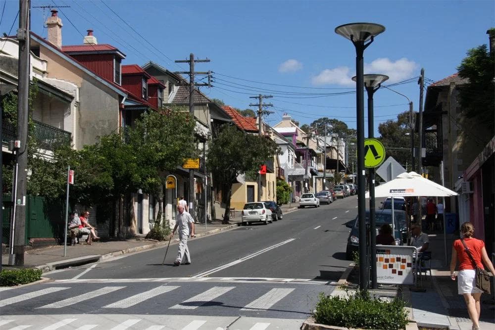 Terrace houses and shops along an Inner West street