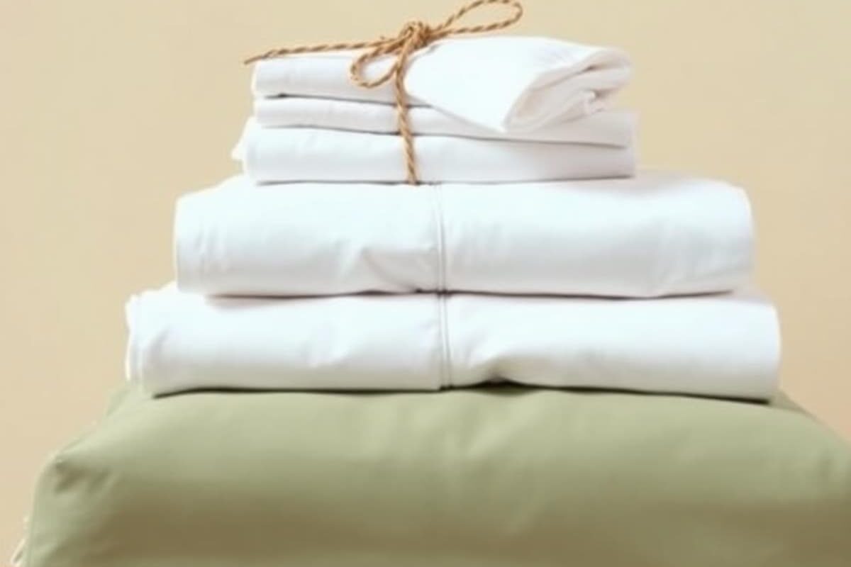 A stack of freshly washed and folded white sheets and towels